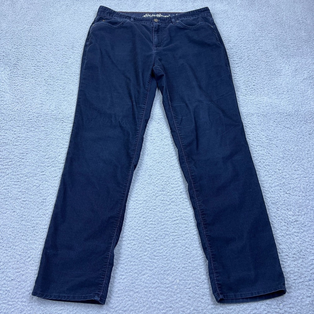 Eddie Bauer Corduroy Pants Women's 12 Navy Blue Dye Boyfriend Fit Relaxed 34x32